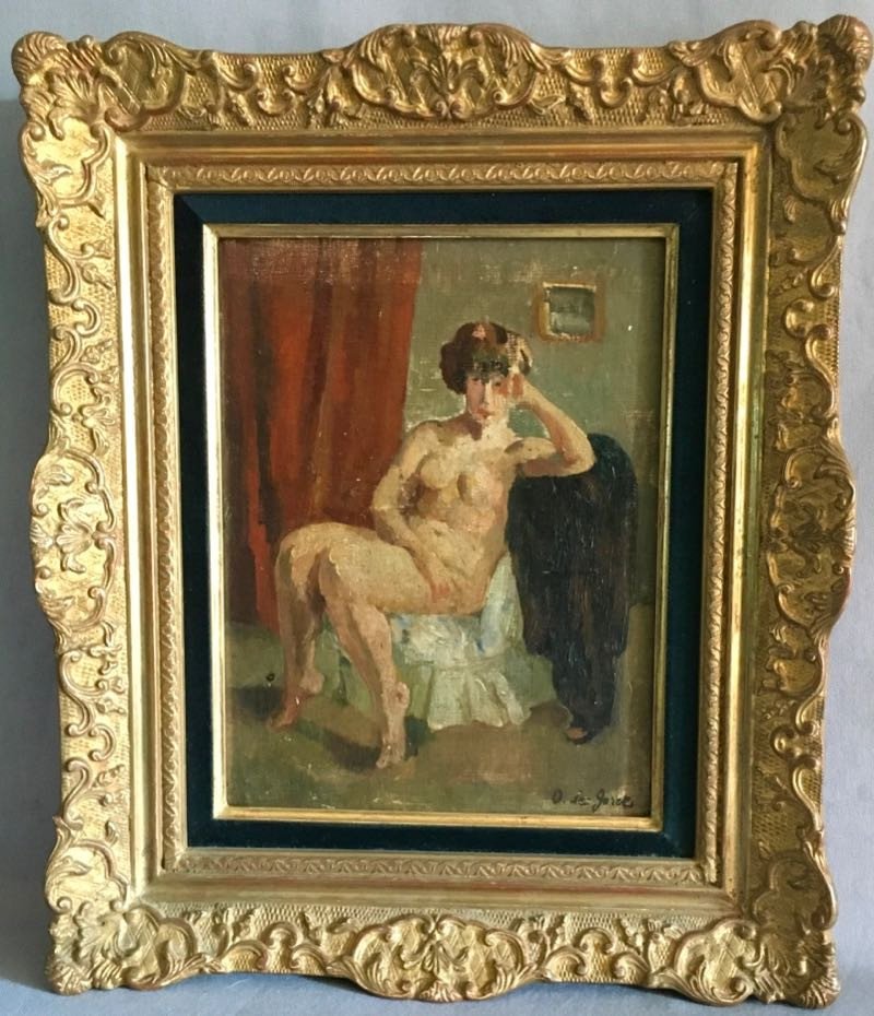 Proantic Oil On Canvas Naked Sitting Signed Odette Des Garets