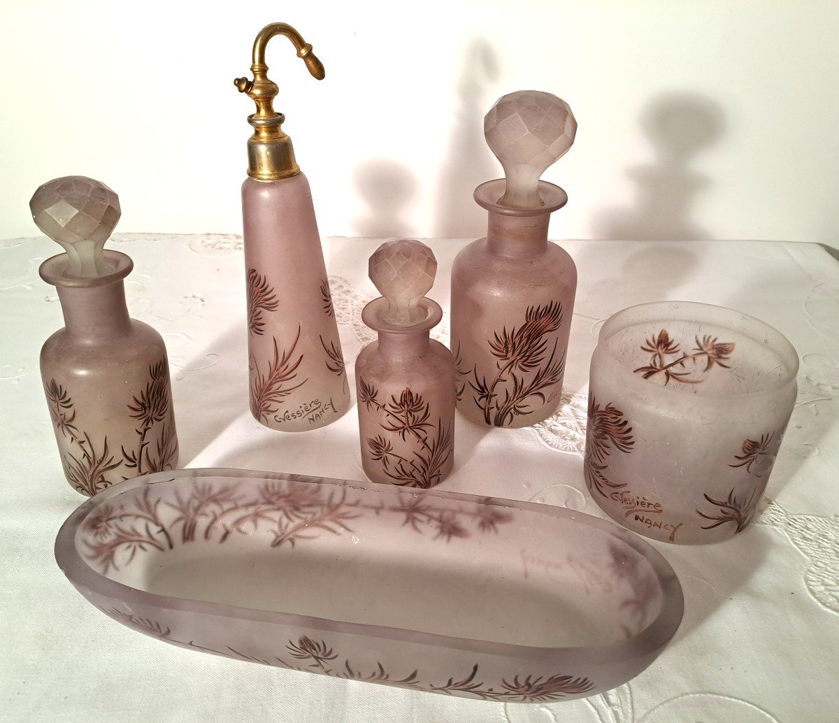 Proantic Charles Vessi Re Nancy Glass Paste Toilet Set Art Nouveau