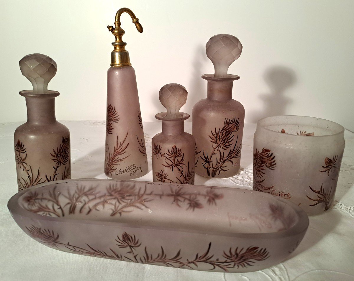 Proantic Charles Vessière Nancy Glass Paste Toilet Set Art Nouveau