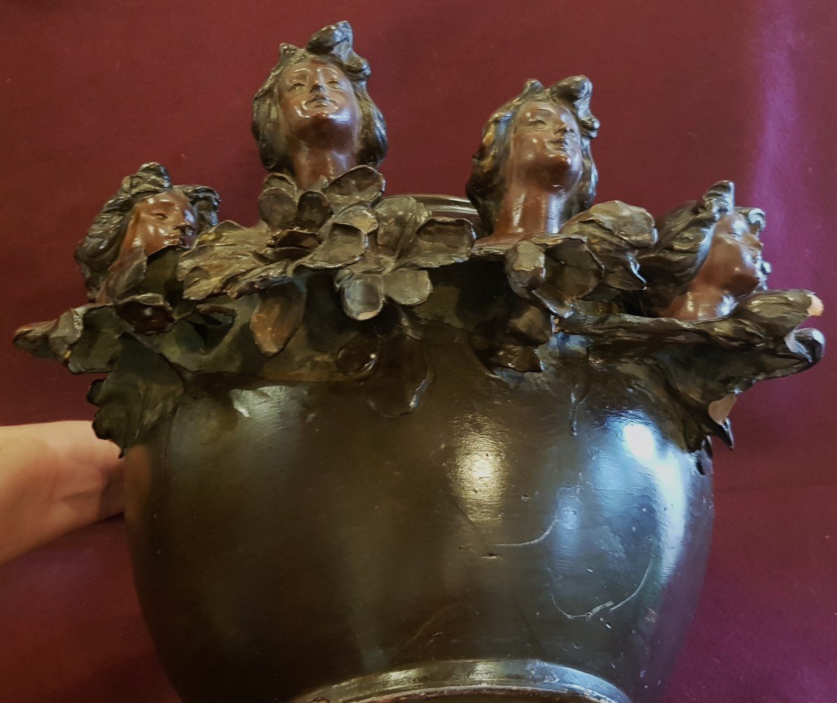 Grande cache-pot per piante in ceramica Liberty italiano-photo-4