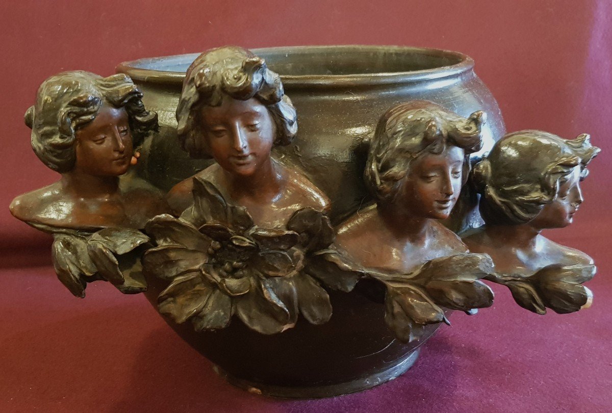 Grande cache-pot per piante in ceramica Liberty italiano