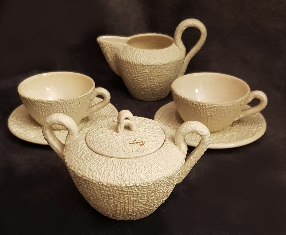 Coppia di tazze da tè e zuccheriere in terracotta Sbordoni Civita Castellana