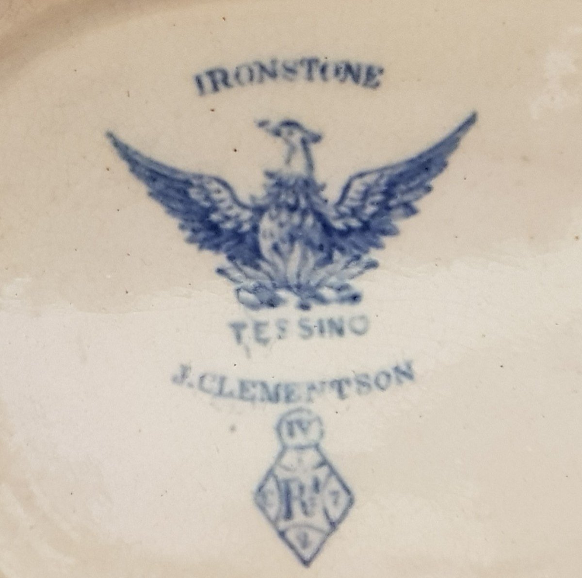 Antico piatto inglese J.Clementson Tessino Ironstone Blu Tranferware-photo-3