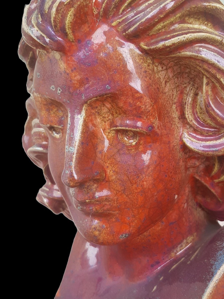 Grande scultura mezzo busto femminile in ceramica smaltata a lustro firmata  Aldo Rontini -photo-4