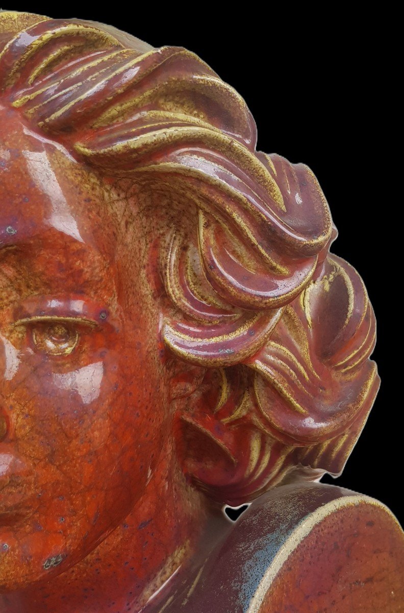Grande scultura mezzo busto femminile in ceramica smaltata a lustro firmata  Aldo Rontini -photo-1
