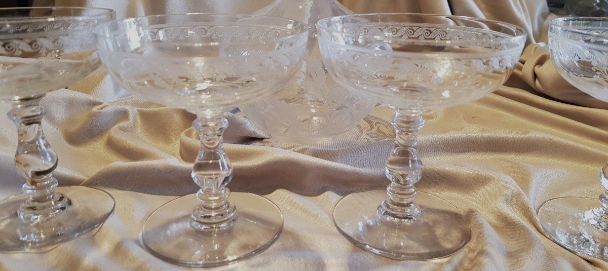 Serie 4 bicchieri da champagne in cristallo Baccarat antico mod. Chablis-photo-3