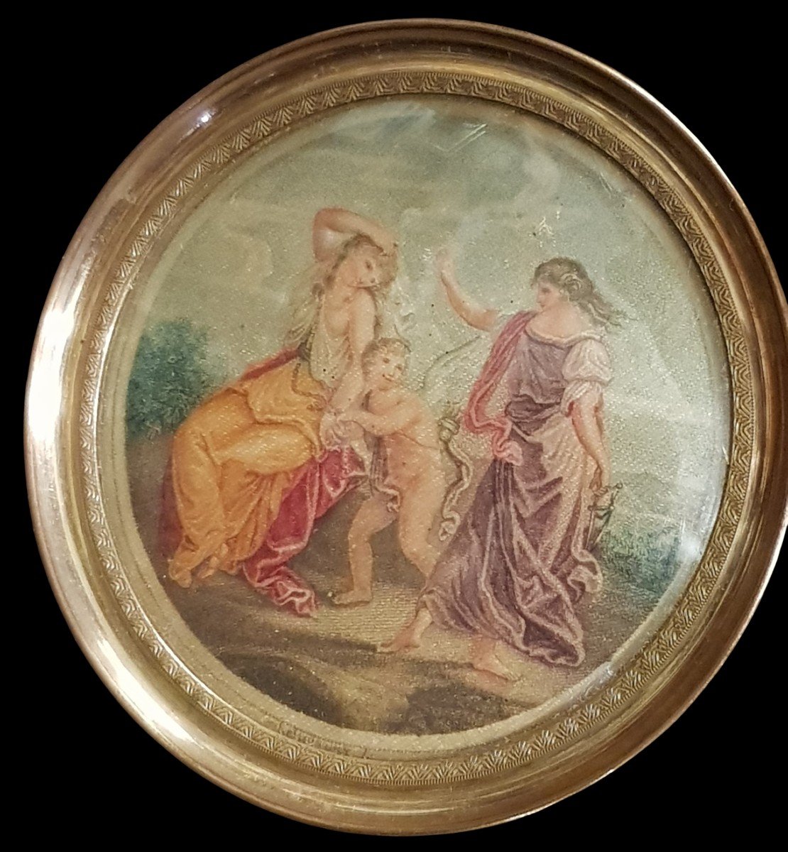 Miniatura antica neoclassica Cupido e le ninfe