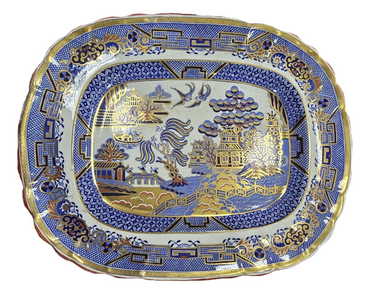 Piatto antico del XIX secolo in maiolica con decoro d'ispirazione cinese J. Vieillard & Cie