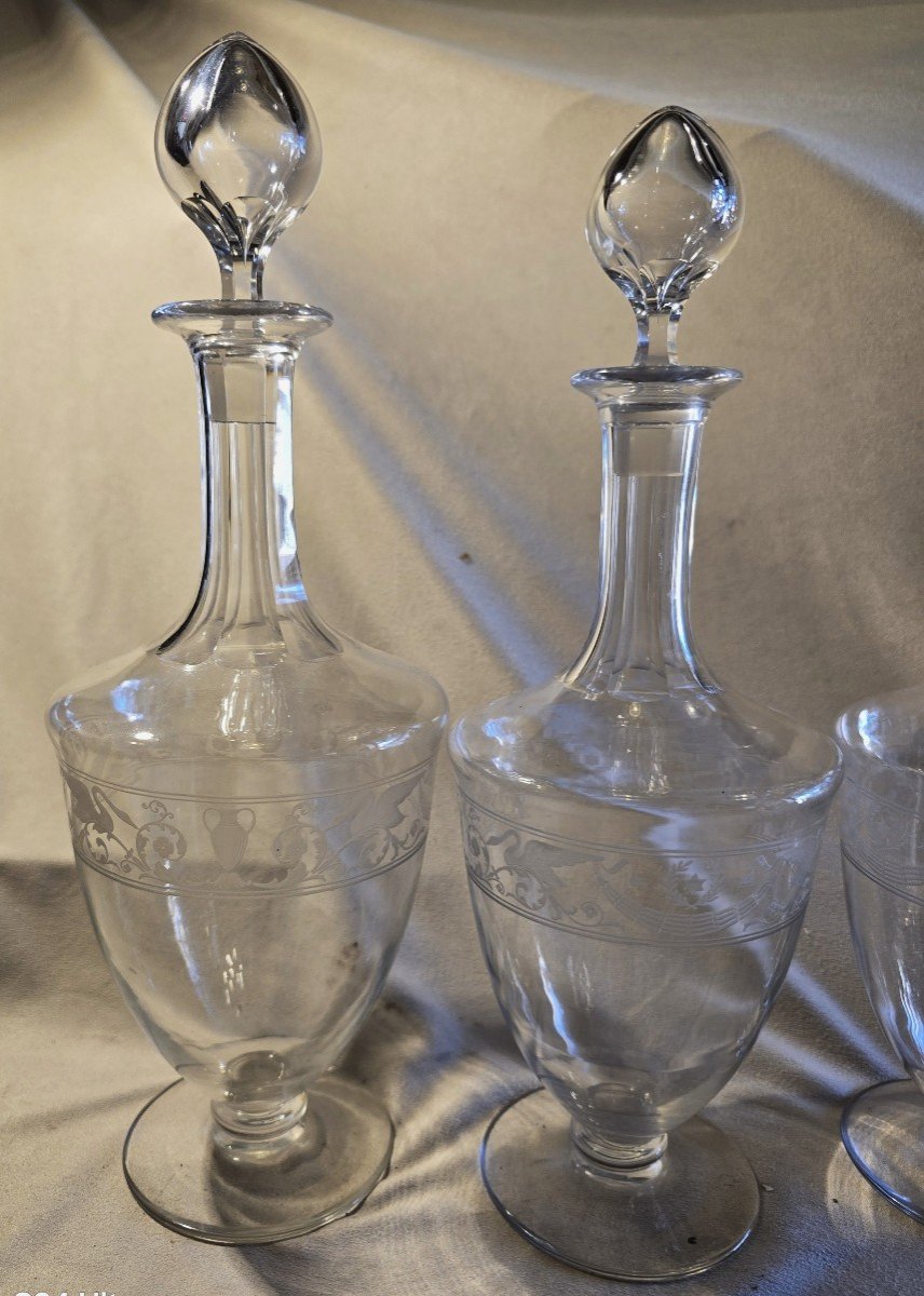 Set di 4 bottiglie decanter antiche in cristallo Baccarat modello Cygne Empire-photo-2