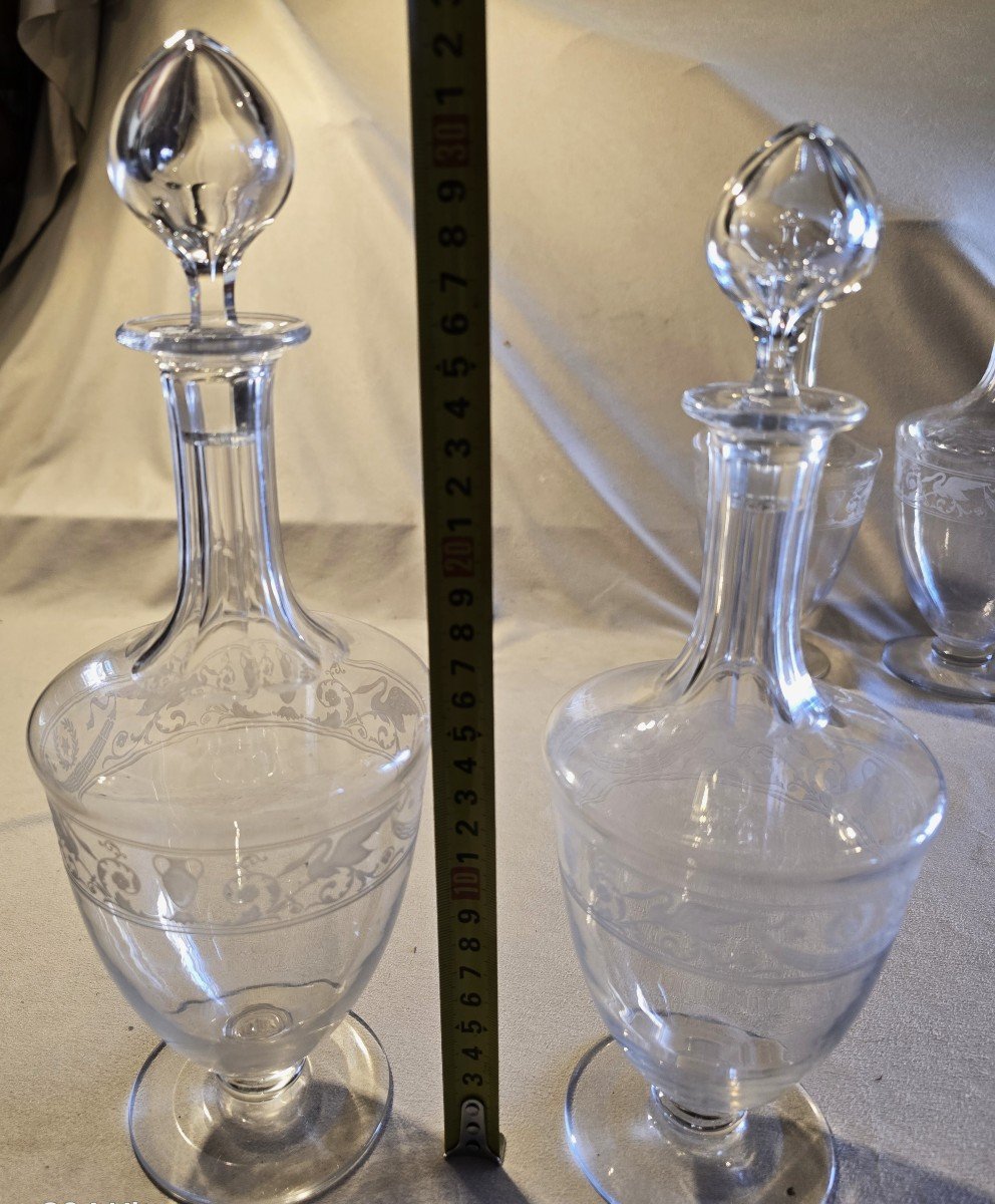 Set di 4 bottiglie decanter antiche in cristallo Baccarat modello Cygne Empire-photo-4