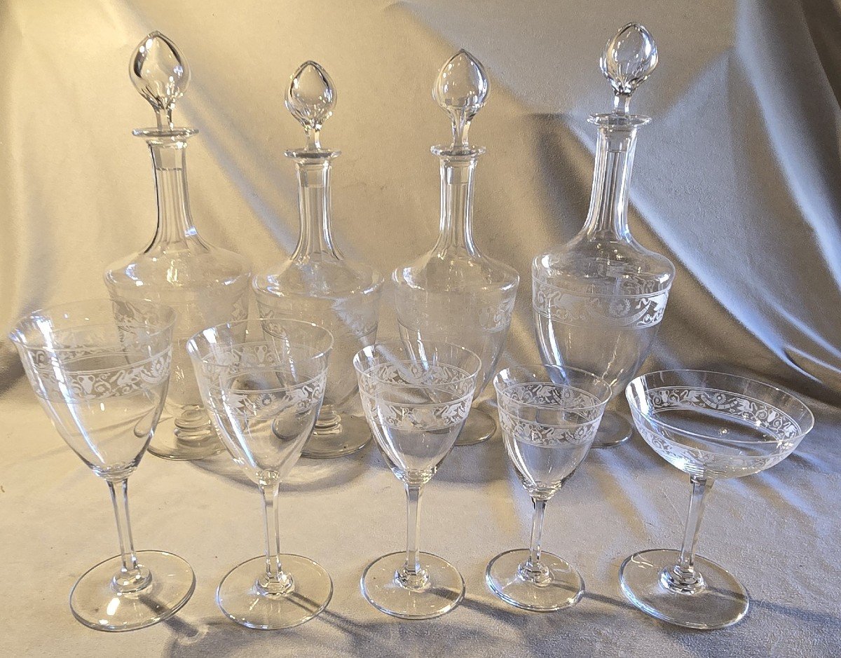 Set di 9 coppe da champagne antiche in cristallo Baccarat modello Cygne Empire-photo-7