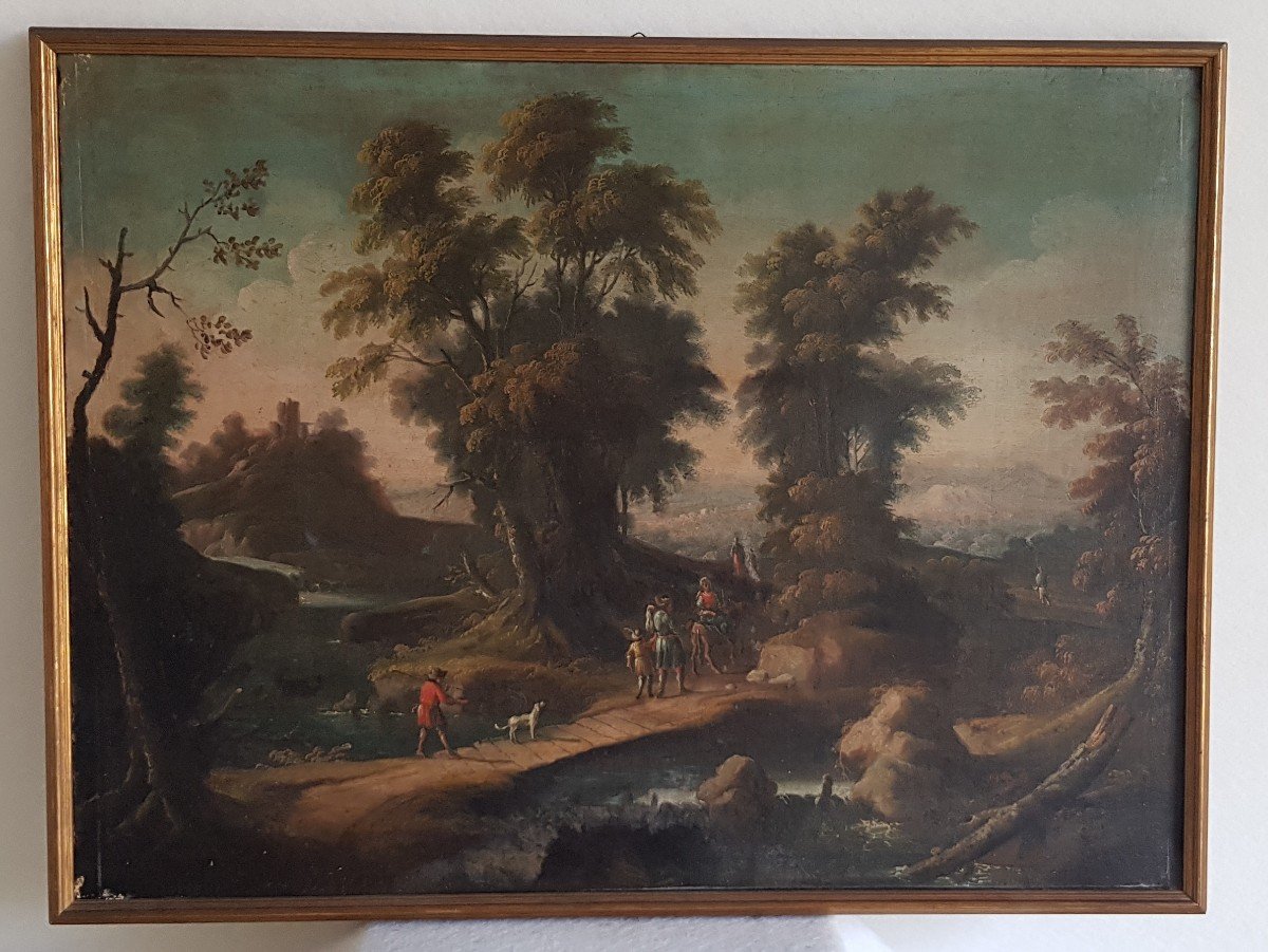 Tableau Paysage Animé Italie Fin XVIIs