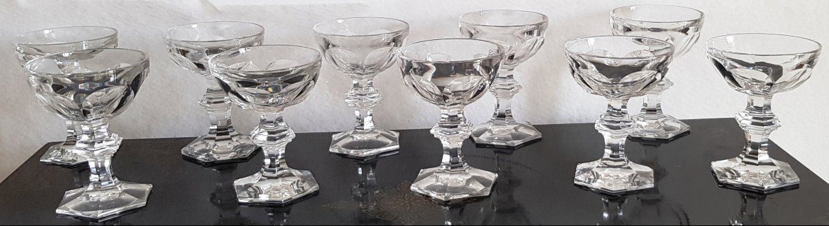 10 Coupes à Champagne Anciennes En Cristal Modèle Harcourt Hauteur Varie 12,5 -13 Cm-photo-2