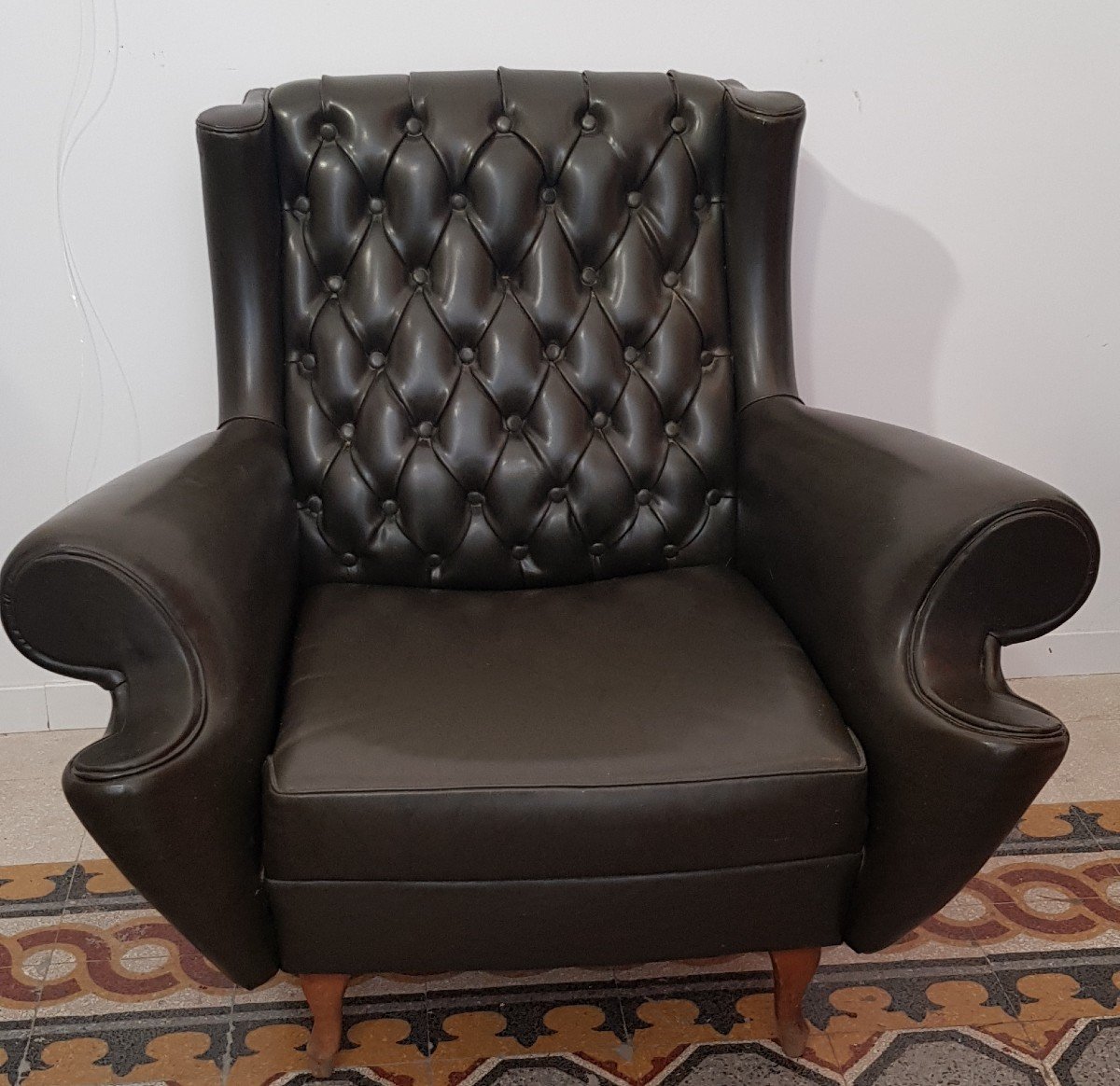 fauteuil Bergère Années '50 Dossier Capitonné