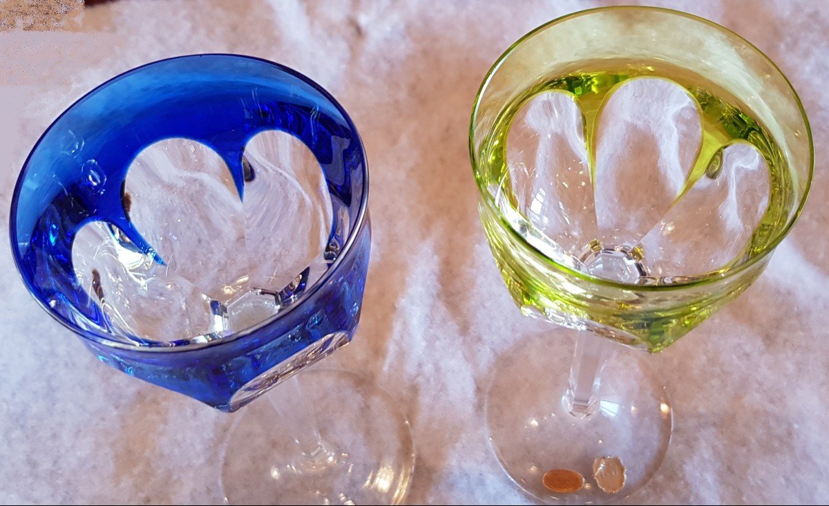  Paire De Verres Calice En Cristal Coloré Moser Cm 19,,5  H-photo-2