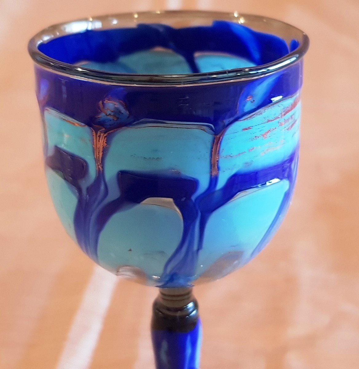  Petit Verre à Liqueur En Verre soufflé Bleu Turquoise Panaché-photo-1