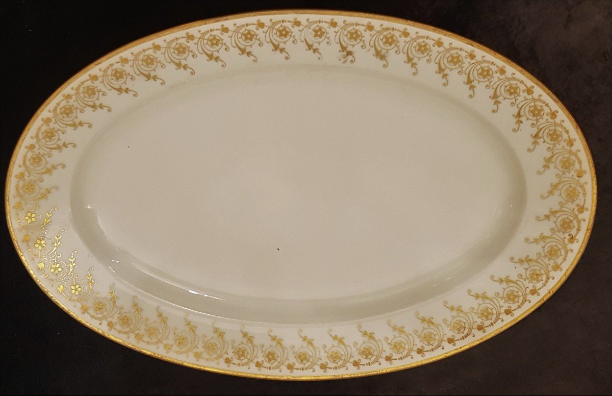 Grande Assiette Ancienne Porcelaine  Décorée à Sèvres Ovale 40x27,5 Cm