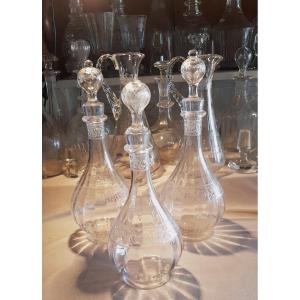 Serie Di Tre antiche Bottiglie Di Vino, Decanter  In Cristallo Baccarat  Mod. Chablis