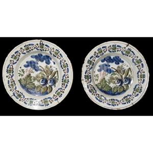 Coppia di antichi piatti in  maiolica  di Delft, Paesi Bassi, XVIII secolo