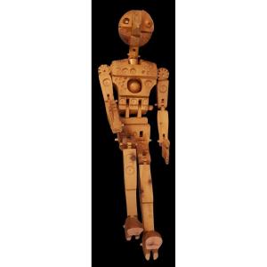 Pinocchio robotico scultura in legno articolata di Ferdinando Codognotto