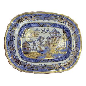 Piatto antico del XIX secolo in maiolica con decoro d'ispirazione cinese J. Vieillard & Cie