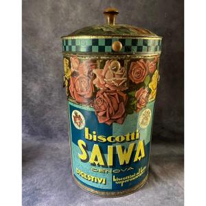 GRANDE SCATOLA IN LATTA DELLA FAMOSA DITTA "SAIWA" - ITALIA 1910  . 