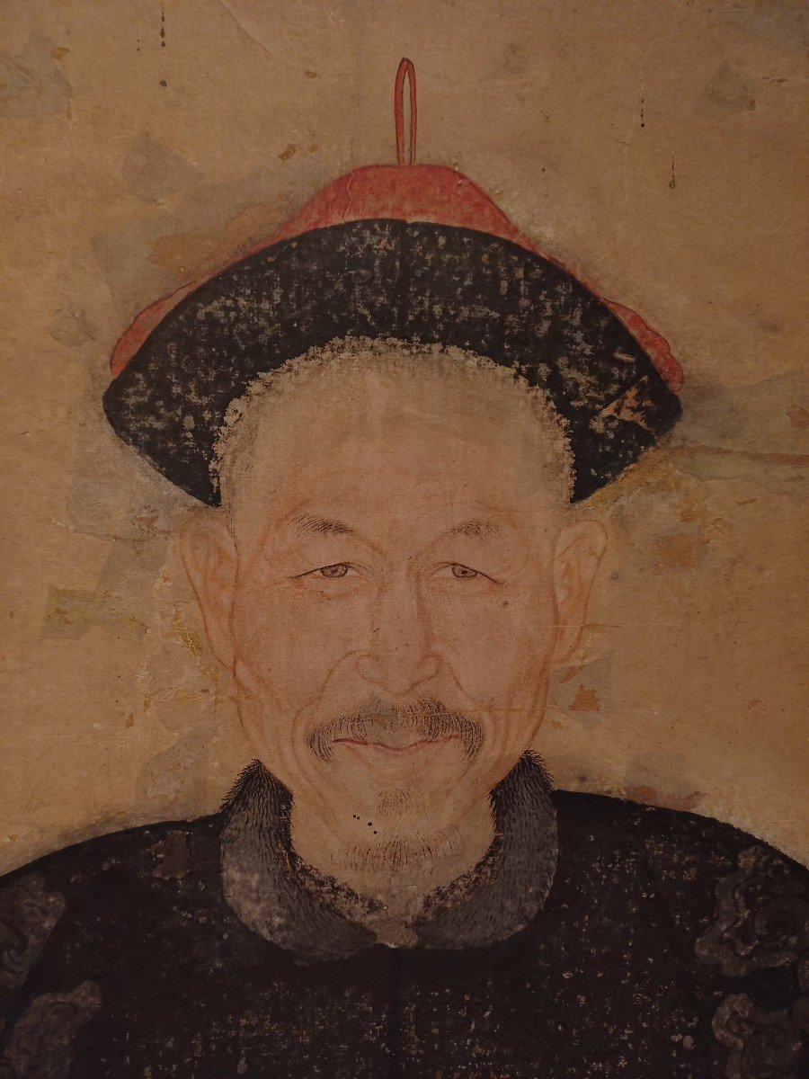 Ritratto di dignitario, tecnica mista su carta, Cina, sec. XIX.-photo-2