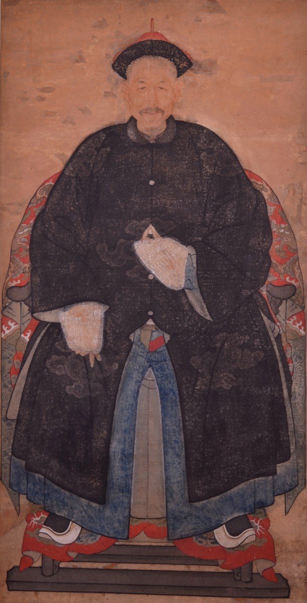 Ritratto di dignitario, tecnica mista su carta, Cina, sec. XIX.