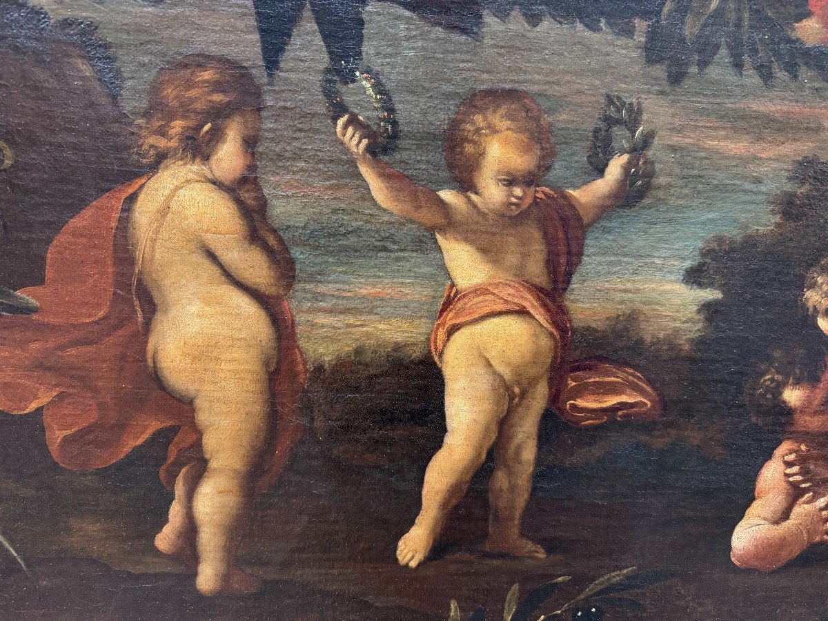 Gioco di putti entro ghirlanda di fiori e frutta-photo-4