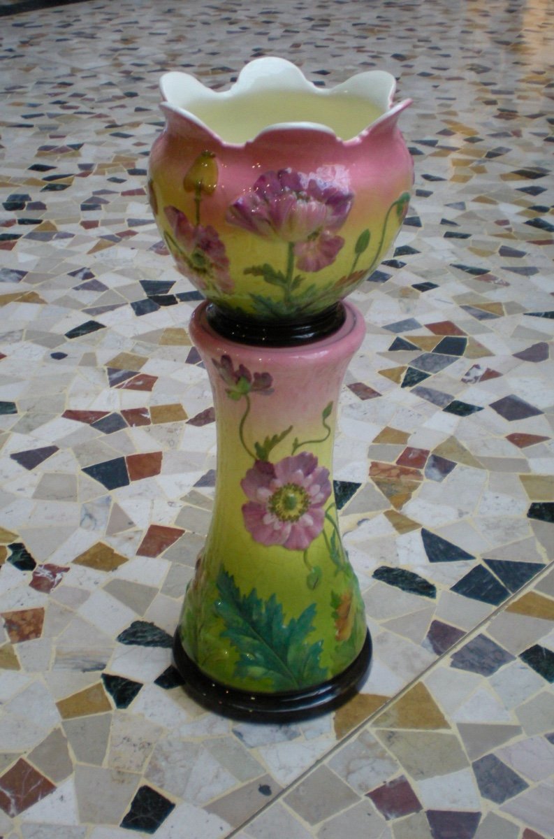 Papaveri- Cache pot con colonna barbotine Massier-photo-2