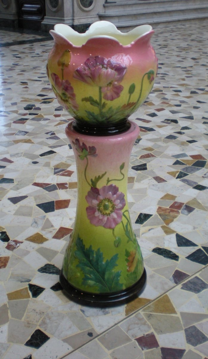 Papaveri- Cache pot con colonna barbotine Massier-photo-3