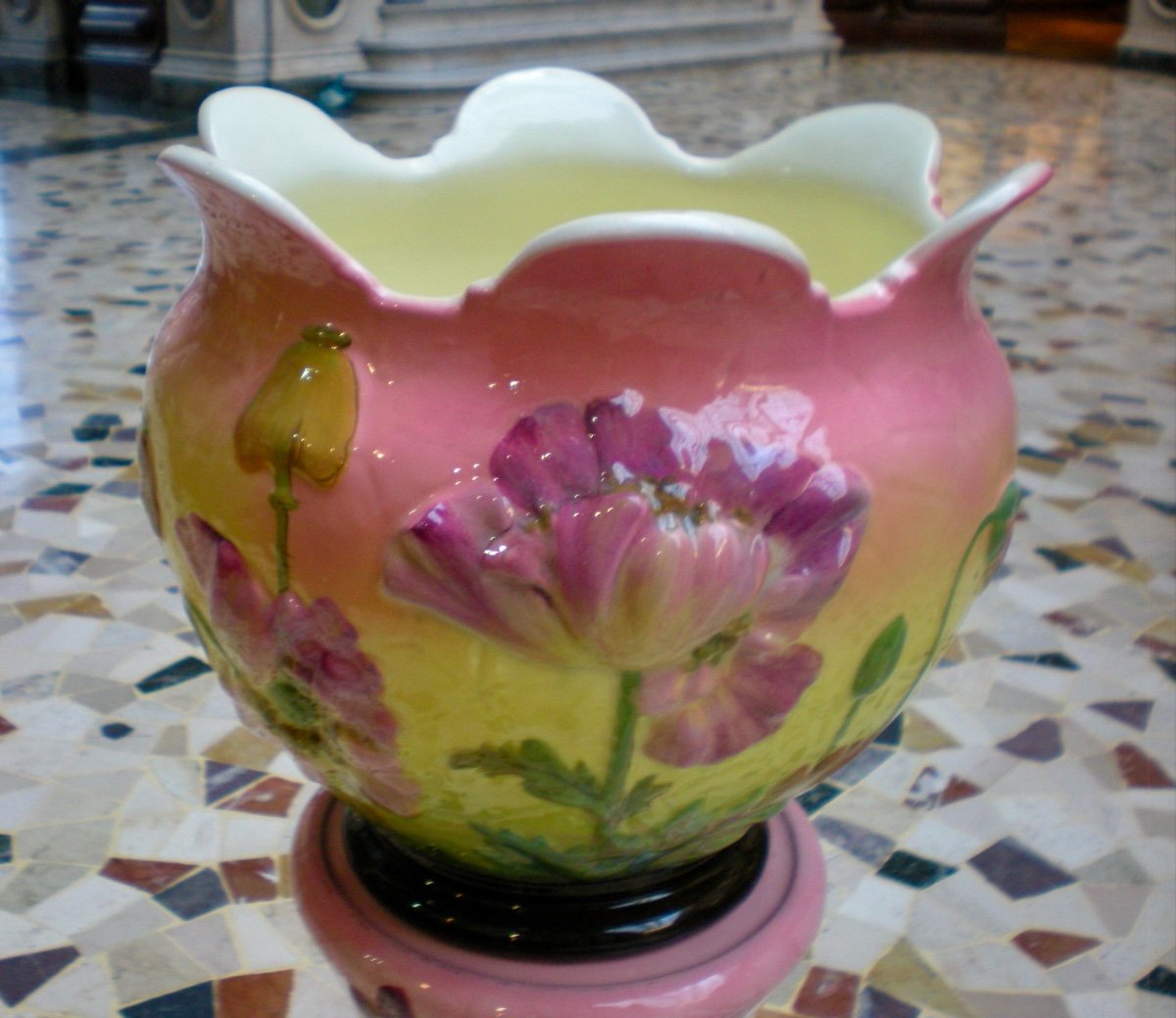 Papaveri- Cache pot con colonna barbotine Massier-photo-1