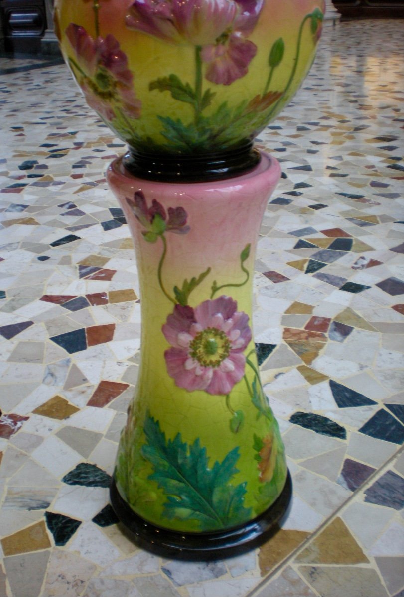 Papaveri- Cache pot con colonna barbotine Massier-photo-2