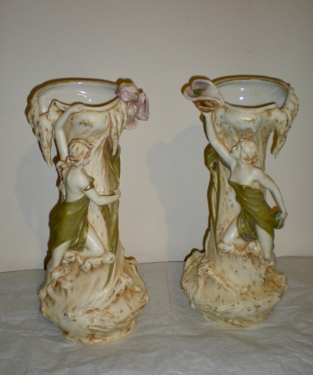 Coppia di vasi/scultura art nouveau Royal Dux 