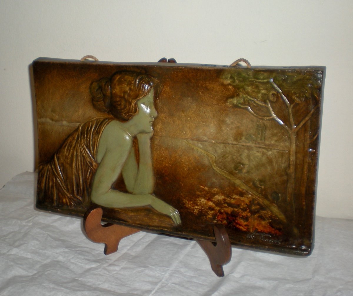 Contemplazione- Placca art nouveau Goldscheider ( Montenave )-photo-4