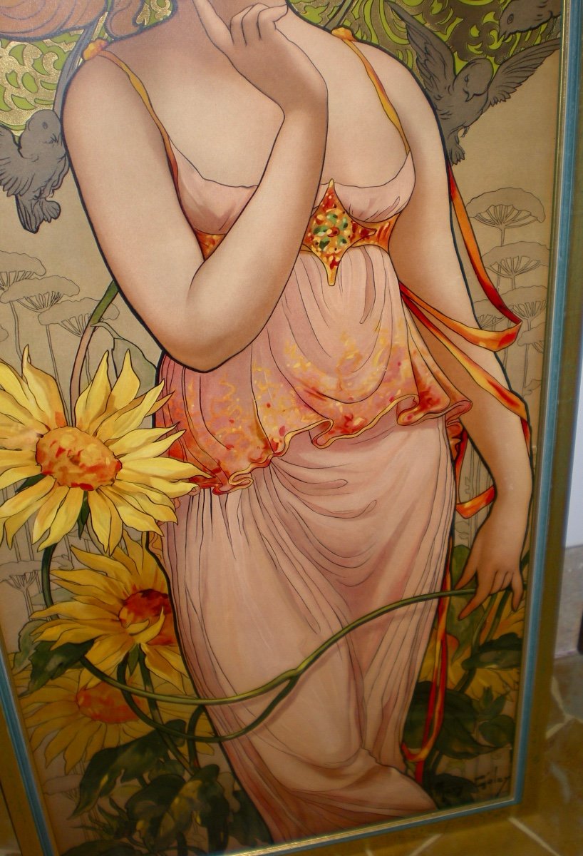 Le reveil du jour- Litografia art nouveau Mary Golay-photo-1