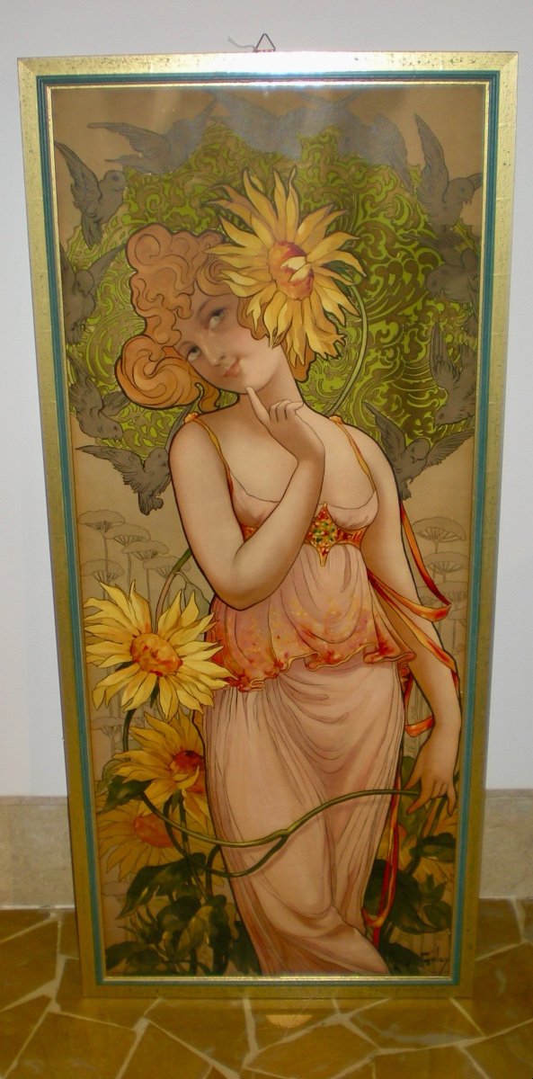 Le reveil du jour- Litografia art nouveau Mary Golay