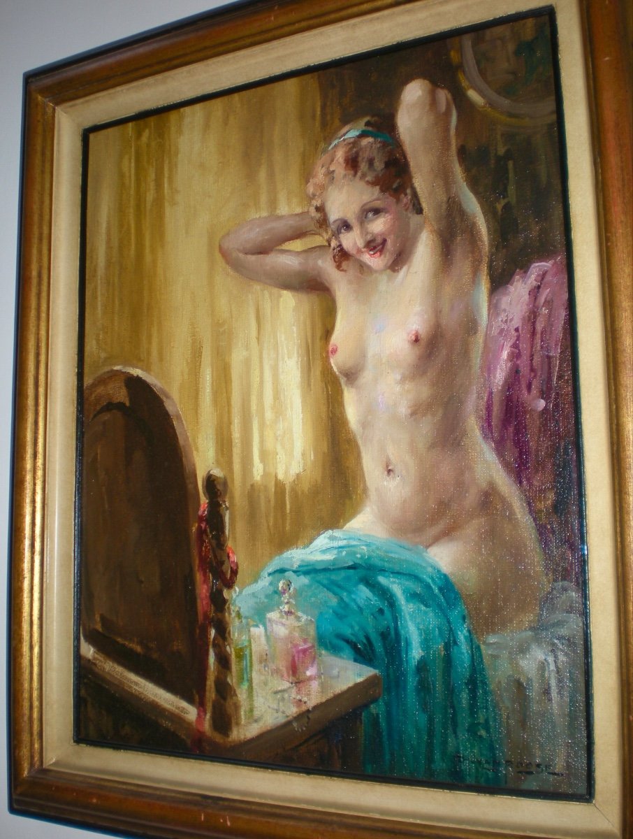 Jeune femme à la toilette- Olio su tela art dèco Charles van Roose-photo-3