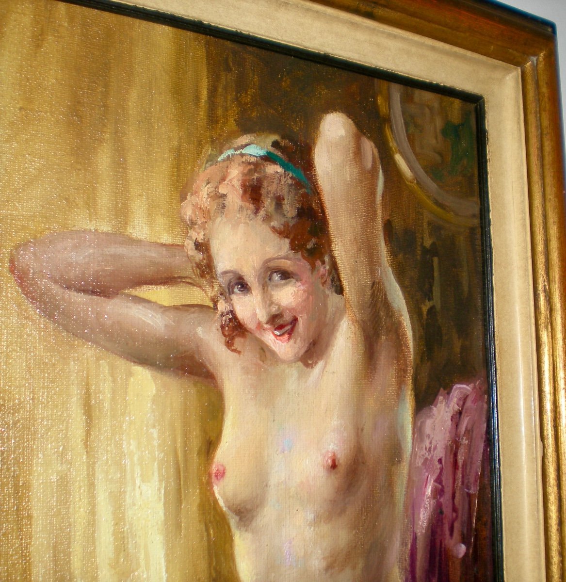 Jeune femme à la toilette- Olio su tela art dèco Charles van Roose-photo-4