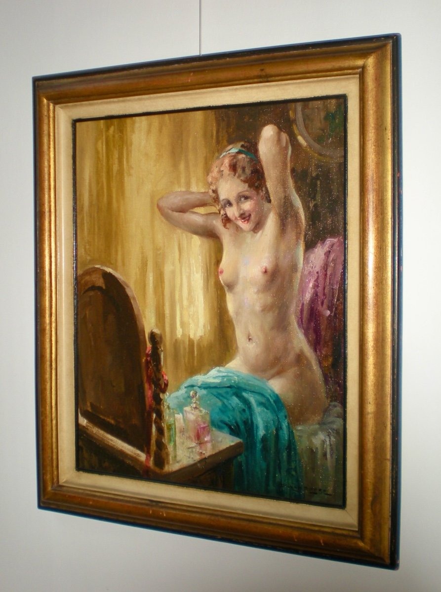 Jeune femme à la toilette- Olio su tela art dèco Charles van Roose