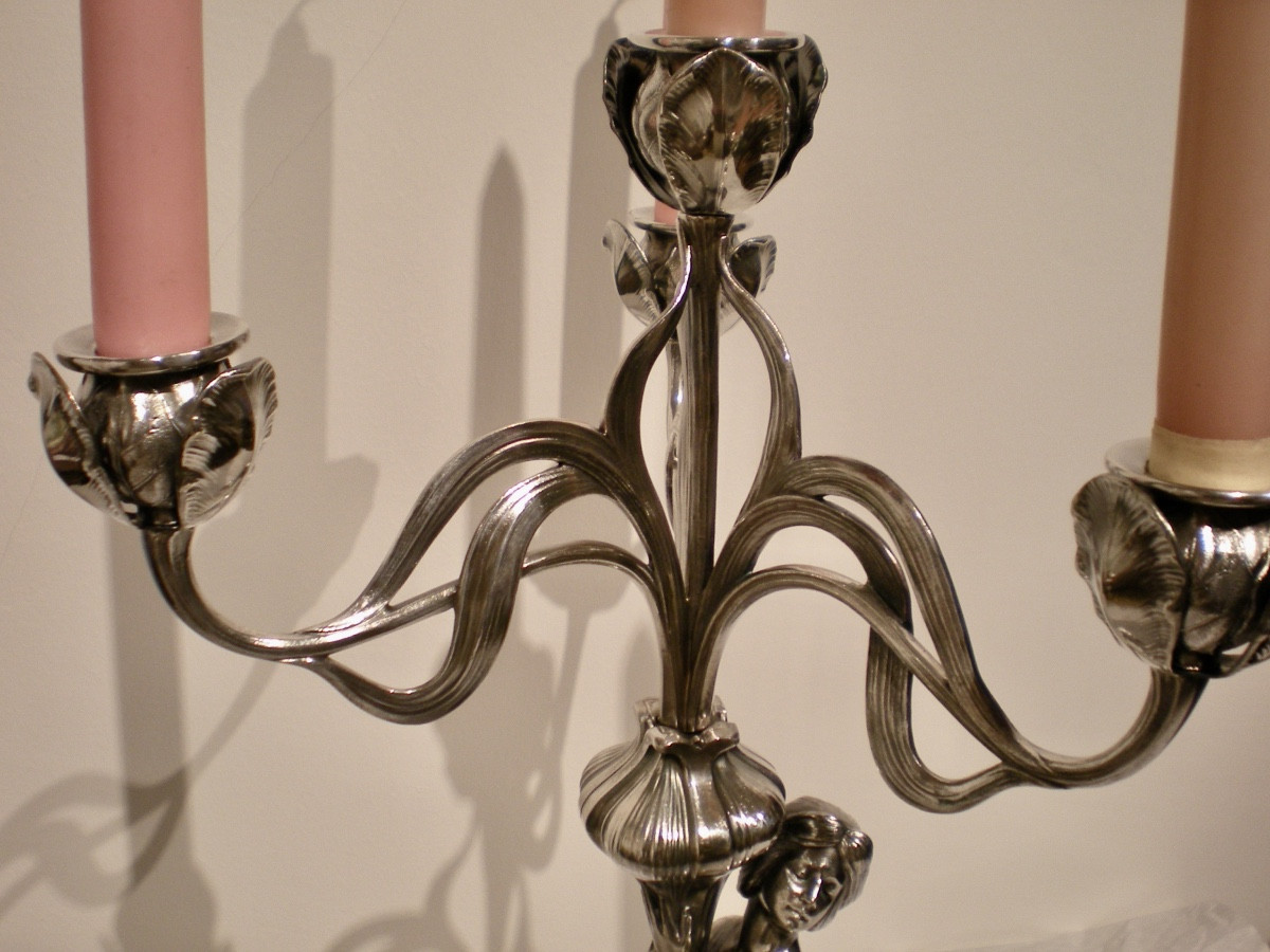 Iris - Coppia di candelabri art nouveau W.M.F.-photo-2