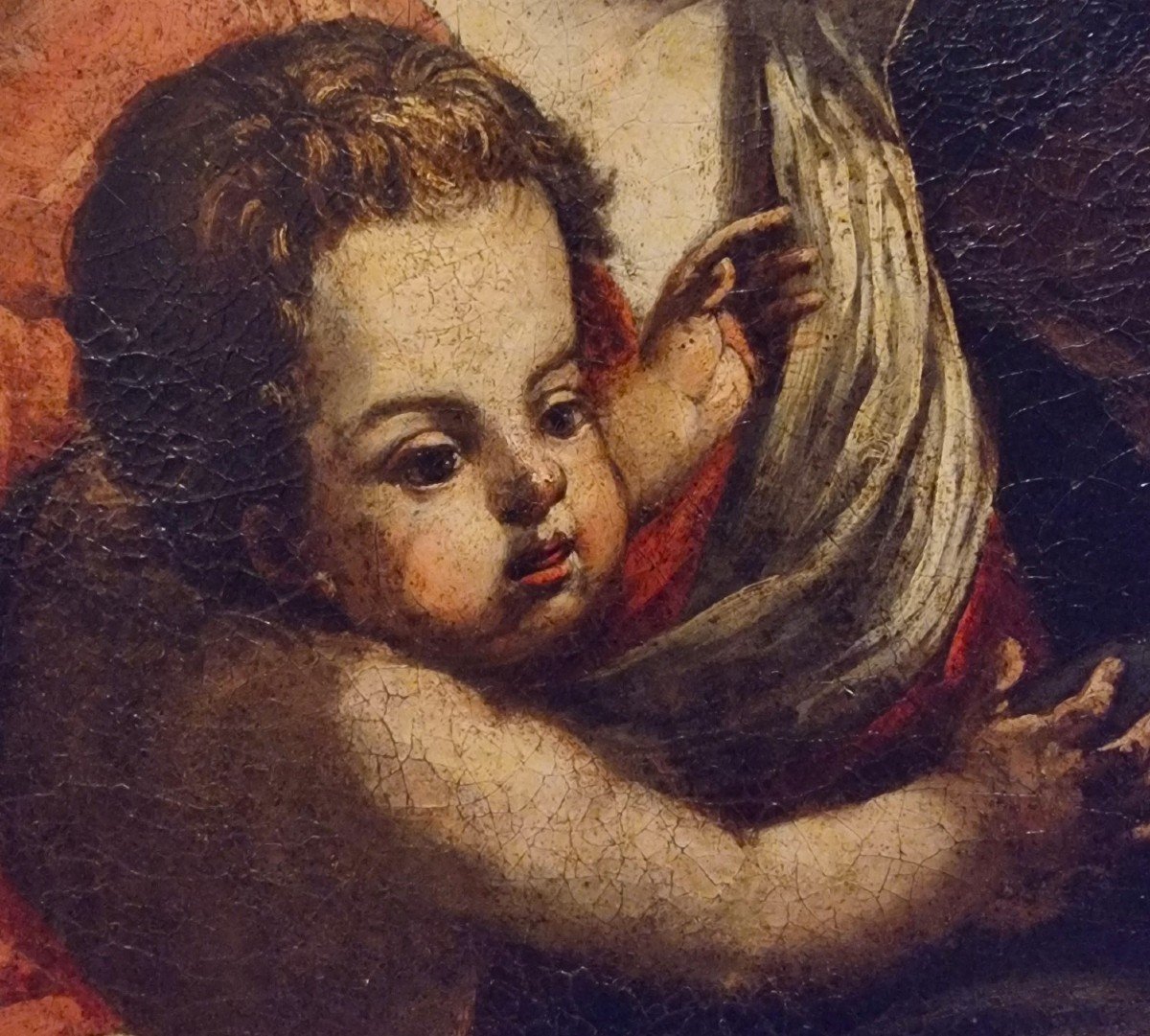 Olio su tela Madonna con Bambino e Arcangelo del 600 scuola Bolognese-photo-2