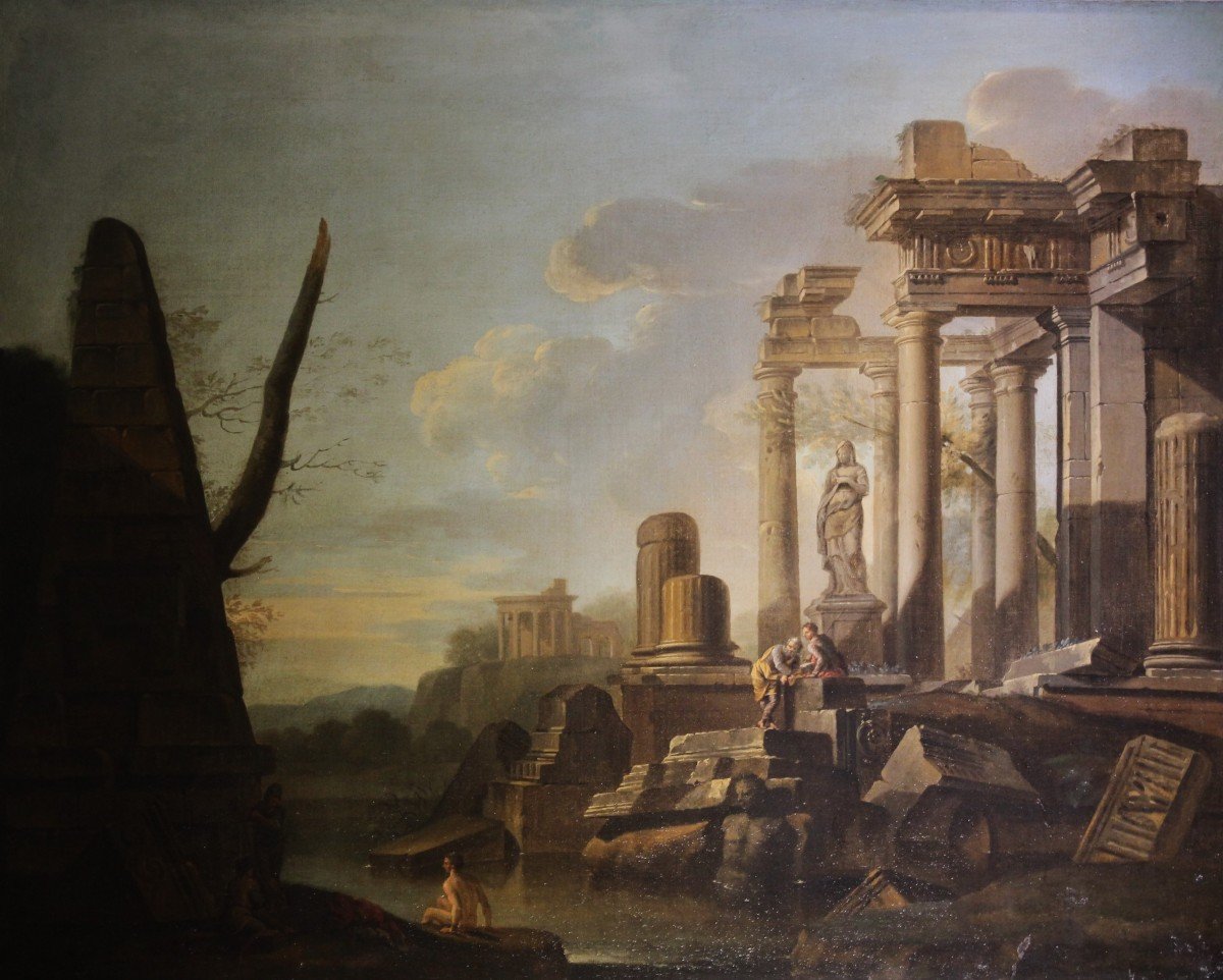 “Rovine” coppia di dipinti olio su tela, G. P. Pannini amb.-photo-3