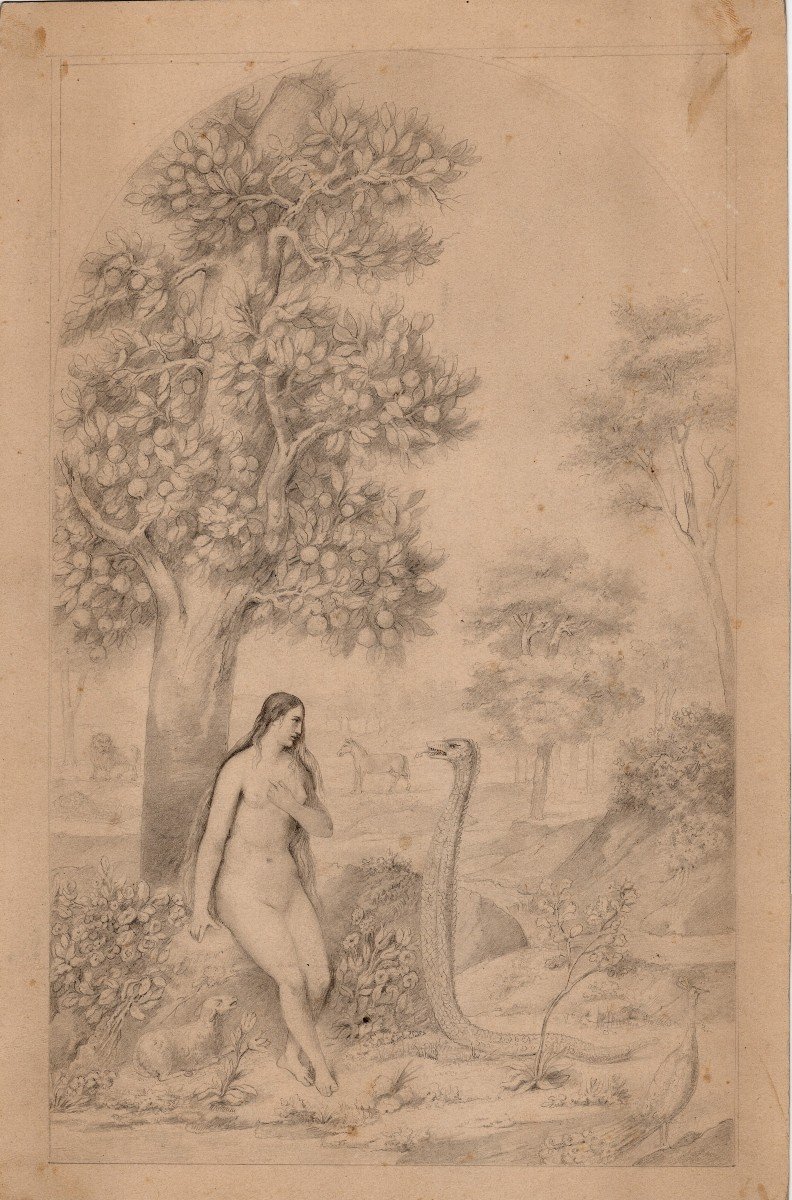 Série De 4 Dessins Crayon Sur Papier "adam Et Eve "-photo-2