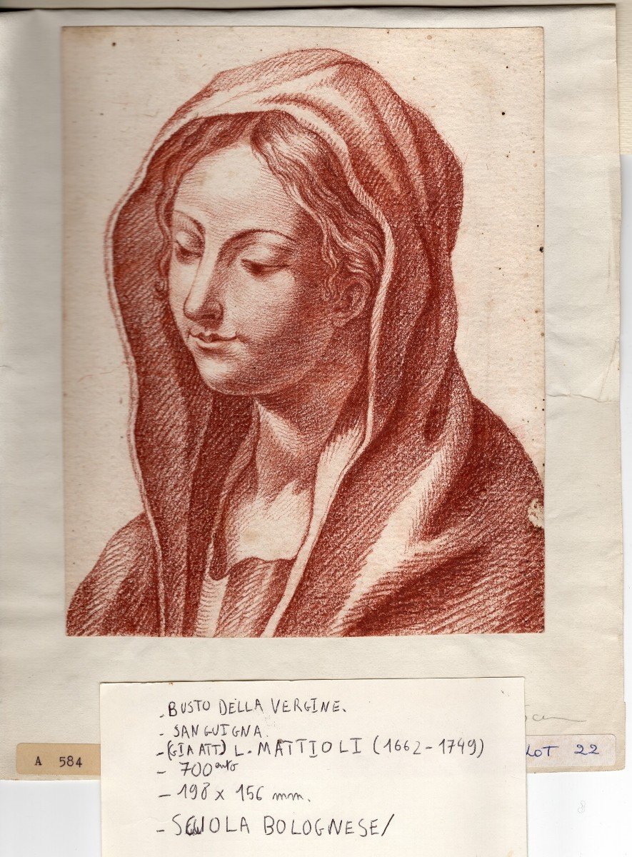 Madonna | disegno sanguigna su carta - Bologna XVIIIsec. att. Mattioli-photo-4