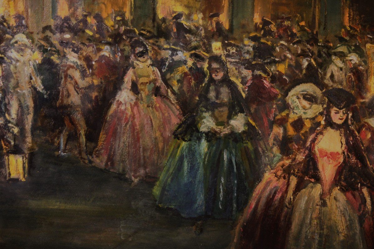 Vincenzo La Bella (Napoli 1872 - 1954) | Carnevale a Venezia - dipinto a olio-photo-4