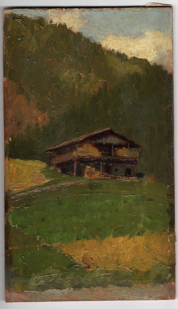 Guglielmo Ciardi (Venezia, 1842 - 1917) Baita di montagna a Caprile (Belluno)