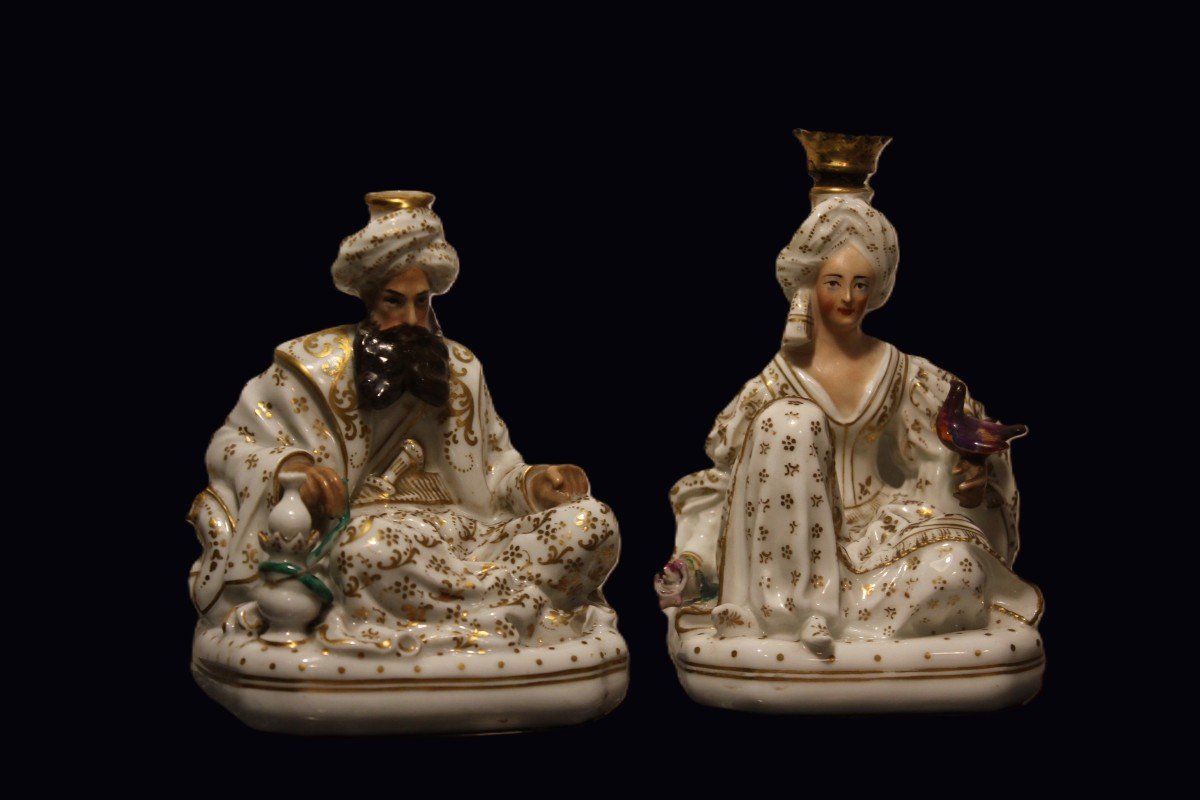  Jacob Petit - Vieux Paris XIXsec. coppia di figure in porcellana "Sultano e Sultana" 