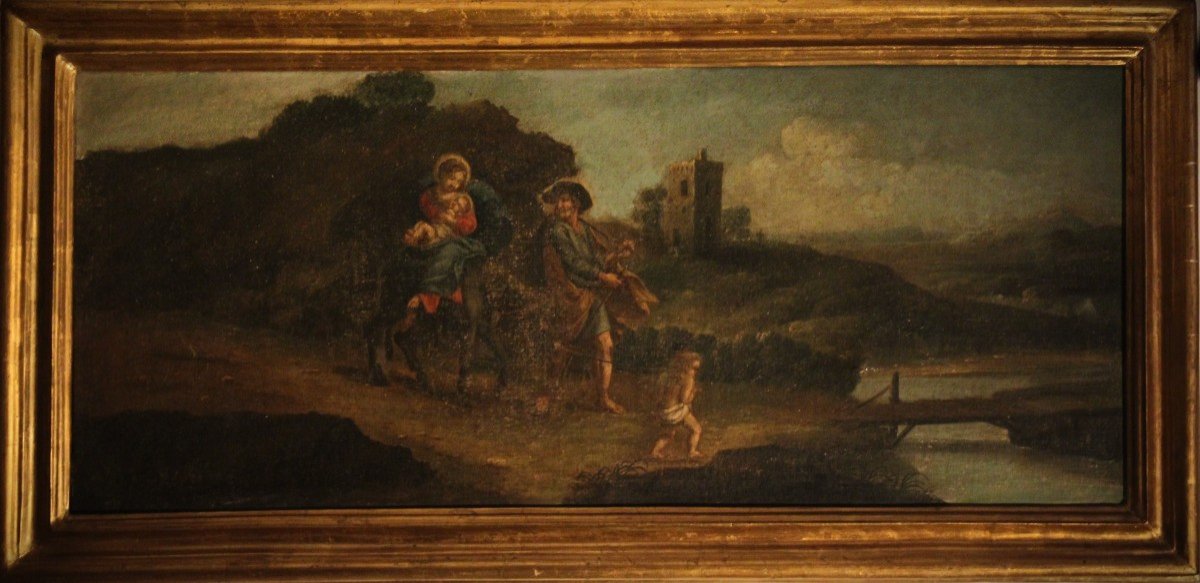 Fuga in Egitto, dipinto olio su tela XVIII sec.  
