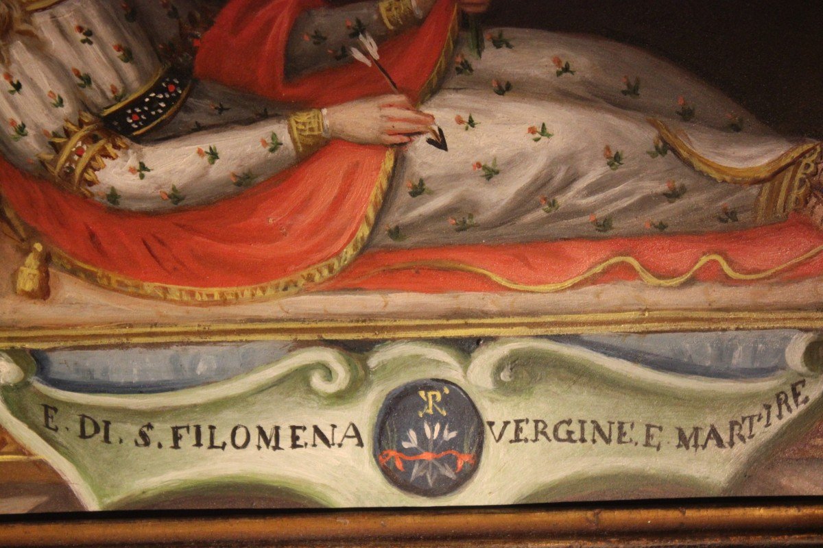 S. Filomena dipinto olio su zinco, XVIII sec-photo-3